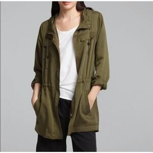 Eileen Fisher‎ Hooded Anorak Polished Jacket, Olive